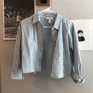 Button Up Stripped Long Sleeve Crop Top
